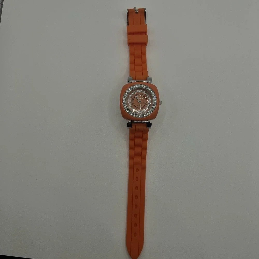 Geneva Women's Orange Jelly Band Watch Crystal Accent Silicone Rubber N0 Battery